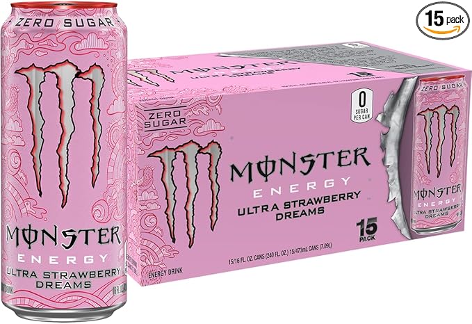 Monster Energy Ultra Strawberry Dreams Sugar Free Energy Drink 16 Ounce | Pack of 15
