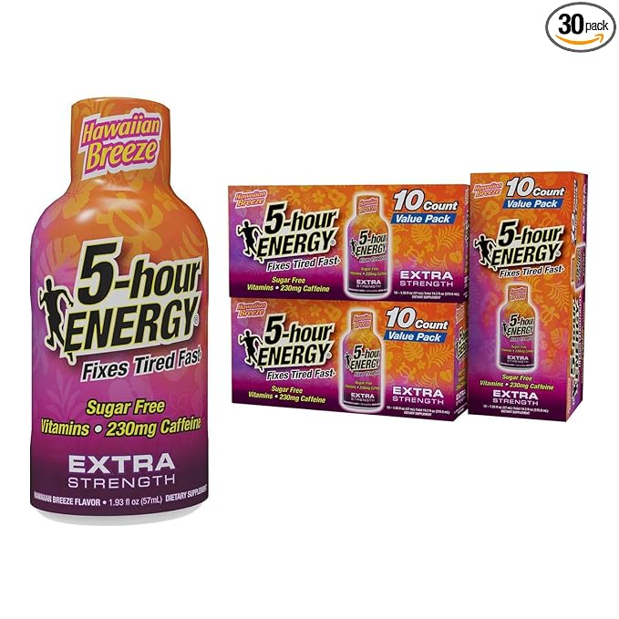 5-hour ENERGY Extra Strength Shots Hawaiian Breeze Flavor 1.93 oz. 30 Count (30 Bottles – Single Flavor Hawaiian Breeze)