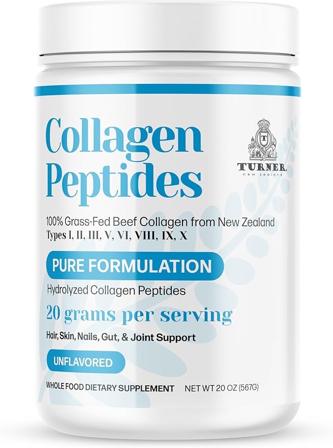 TURNER Collagen Peptides Powder Pure Formulation 100% Grass-Fed Beef Bone Collagen from New Zealand Unflavored 20 oz