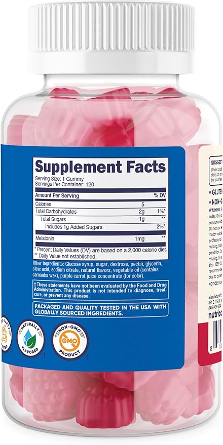 Nutricost Kids Melatonin Gummies 1mg 120 Gummies Strawberry Flavored (Pack of 2)
