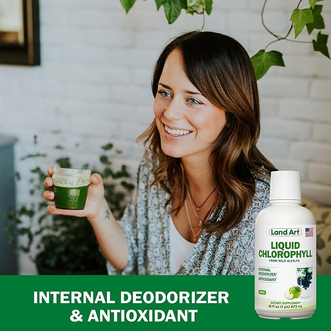 Liquid Chlorophyll Apple Flavored – Cold Extracted from Wild Non-GMO Alfalfa - Alkaline - Natural Body Deodorant – Antioxidant - 16 fl oz
