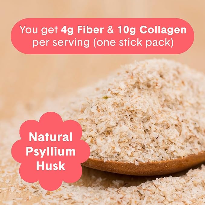 Bellway Super Fiber Packets + Collagen Sugar-Free Psyllium Husk Powder with Collagen Peptides &amp Hyaluronic Acid for Gut Health Healthy Skin Nails Bones &amp Joints Strawberry Lemonade (10 Pa