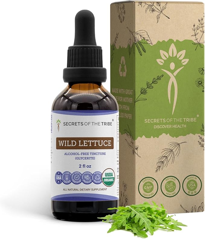 Secrets of the Tribe Wild Lettuce Alcohol-Free USDA Organic Tincture Extract Wild Lettuce (Lactuca virosa) Dried Herb (2 fl oz)