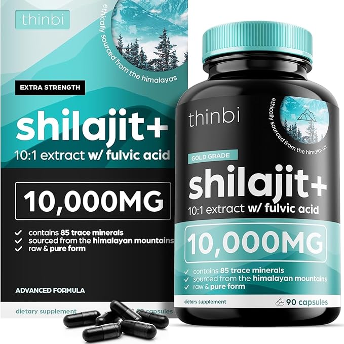 Thinbi Pure Himalayan Shilajit Capsules with Fulvic Acid &amp Trace Minerals - 90 Count