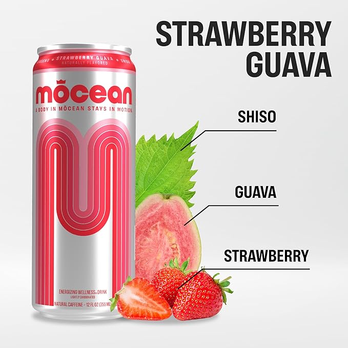 MŌCEAN Strawberry Guava Energy Drink 12 fl oz (Pack of 12) Clean Adult Energy Drink with 130mg Caffeine Adaptogens &amp Minerals No Taurine No Sucralose No Candy Flavors