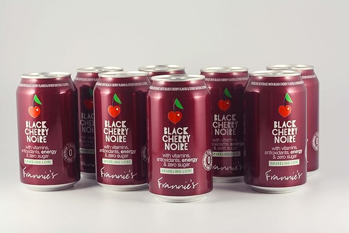 KauffmanTreats Frannie Sparkling Beverage- Zero Calories &amp Sugar Aspertame Free: 24-Ct Case 12 Oz. Cans (Black Cherry Noire)