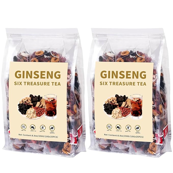 Ginseng Six Treasures Kidney Tea - Traditional Chinese Herbal Tea with Ingredients 6 Precious Herbs Formula (50 Tea Bags)