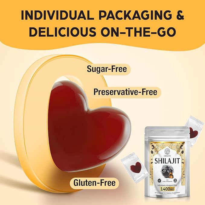 1400 MG Shilajit Gummies Shilajit Pure Himalayan Organic Gummies with Ashwagandha Himalayan shilajit for Men 85+ Trace Minerals &amp Fulvic Acid Individually Wrapped Sugar-Free 60 Gummies