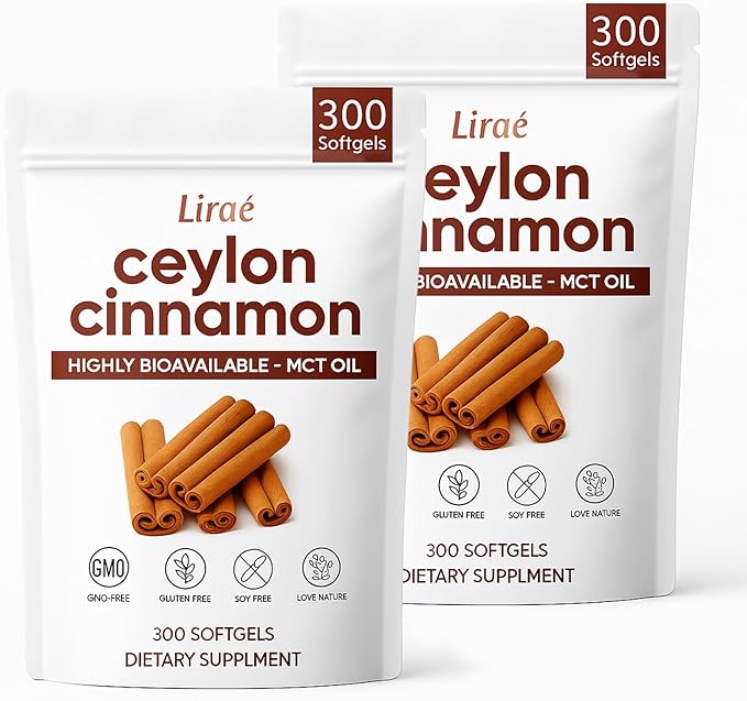 LIRAE Ceylon Cinnamon Ceylon Cinnamon Soft Gels with MCT Oil Highly Bioavailable Herbal Extract for Energy Heart &amp Metabolism Support Non-GMO Gluten Free 300 Softgels (2)