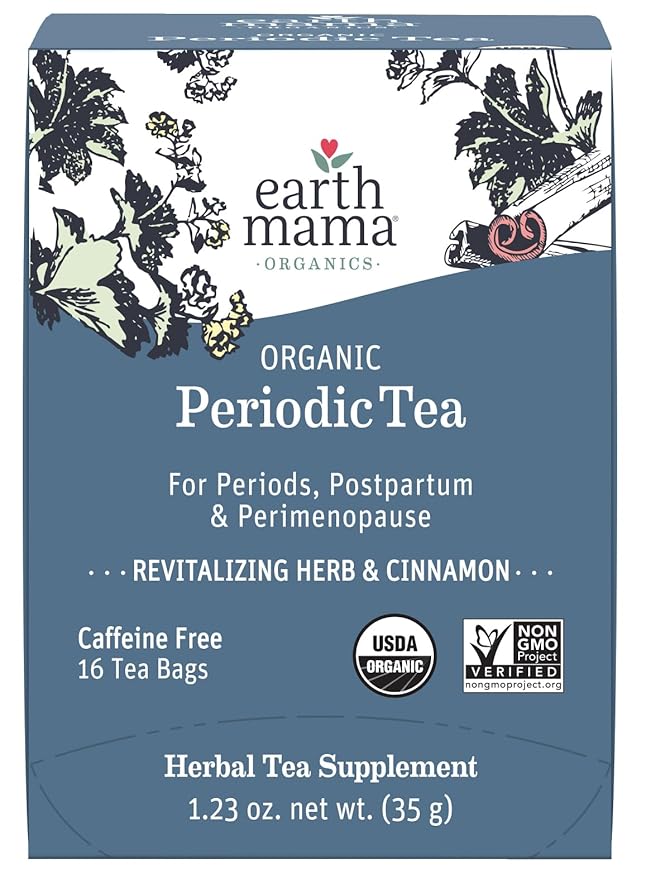 Earth Mama Organic Periodic Tea | Organic Herbal Support for Periods Postpartum &amp Perimenopause 16 Teabags Per Box