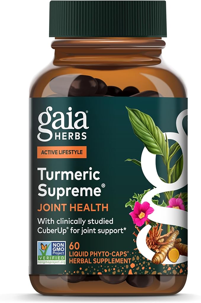 Gaia Herbs Turmeric Supreme Joint Health - Joint Support Supplement with Quercetin Black Pepper Boswellia Ginger Root Curcuminoids &amp More* - 60 Liquid Phyto-Caps (30 Servings)