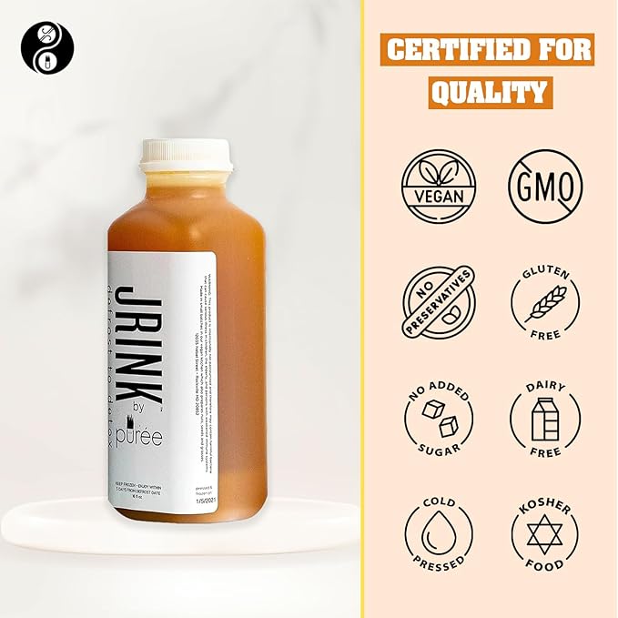 JRINK by Purée Gold Rush Cold Pressed Juice Cleanse with Organic Lemon Ginger Detox Drink from Raw Fruit and Vegetable Juice No Preservatives Healthy Cleanse 16oz Bottles 24 Pack