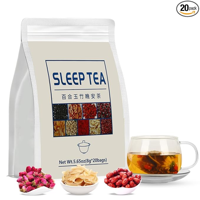 Sleep Herbal Tea - Night Time Tea for Bedtime - 20 Tea Bags with Mulberry Red Date Gardenia Red Rose Jade Bamboo Lotus Seed Goji Berry Lily Semen Ziziphi - Natural Night Sleeping Tea