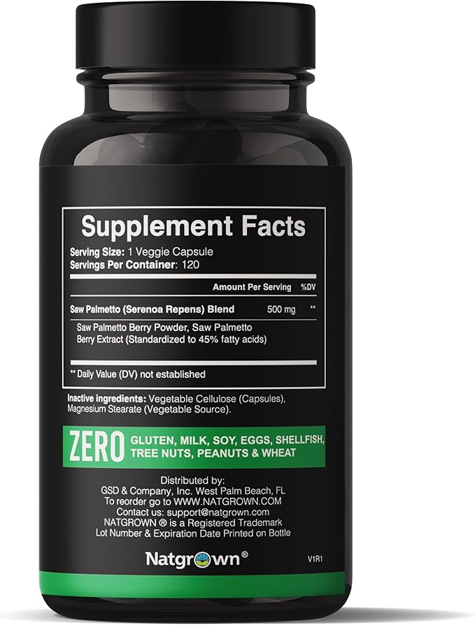 Natgrown Saw Palmetto for Men 500mg – Prostate Health Supplement with DHT Blocker for Hair Loss &amp Urinary Flow – 120 Vegan Capsules – Non-GMO Gluten-Free