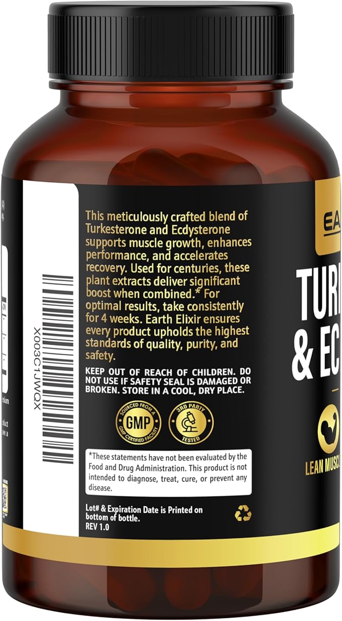 Turkesterone &amp Ecdysterone – Natural Testosterone Support 2-in-1 High Potency Turkesterone Supplement for Men &amp Women with 95% Beta Ecdysterone - Made in USA &amp 3rd Party Tested - 180 Caps