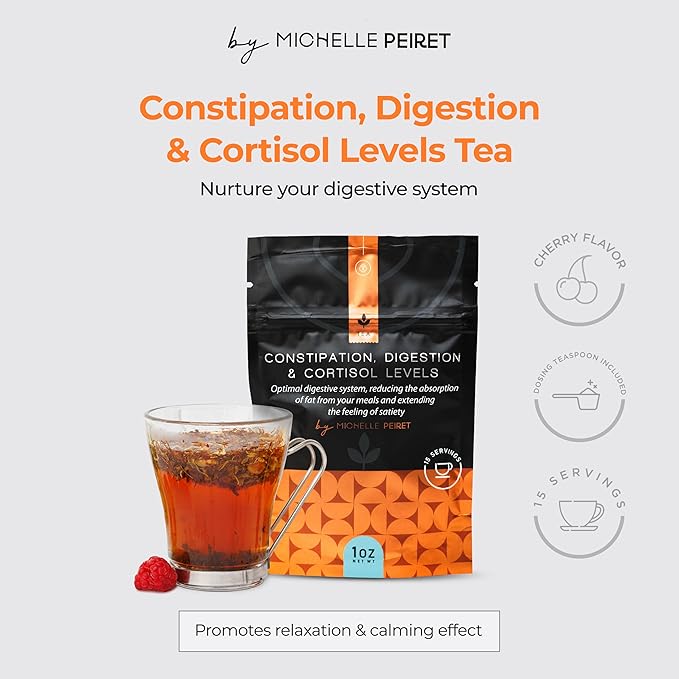 Michelle Peiret Constipation Relief Tea Natural Constipation Relief for Women Digestive Tea Cherry Flavored 15 Servings