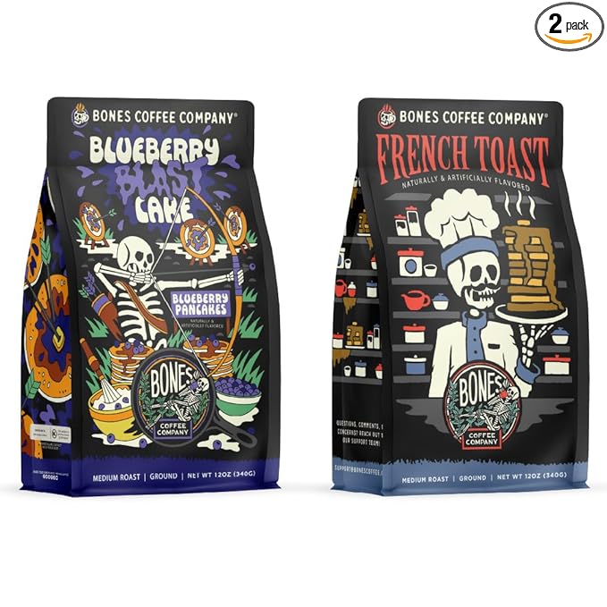 Bones Coffee Company Blueberry Blast Cake With French Toast Ground Coffee 12 oz Bundle
