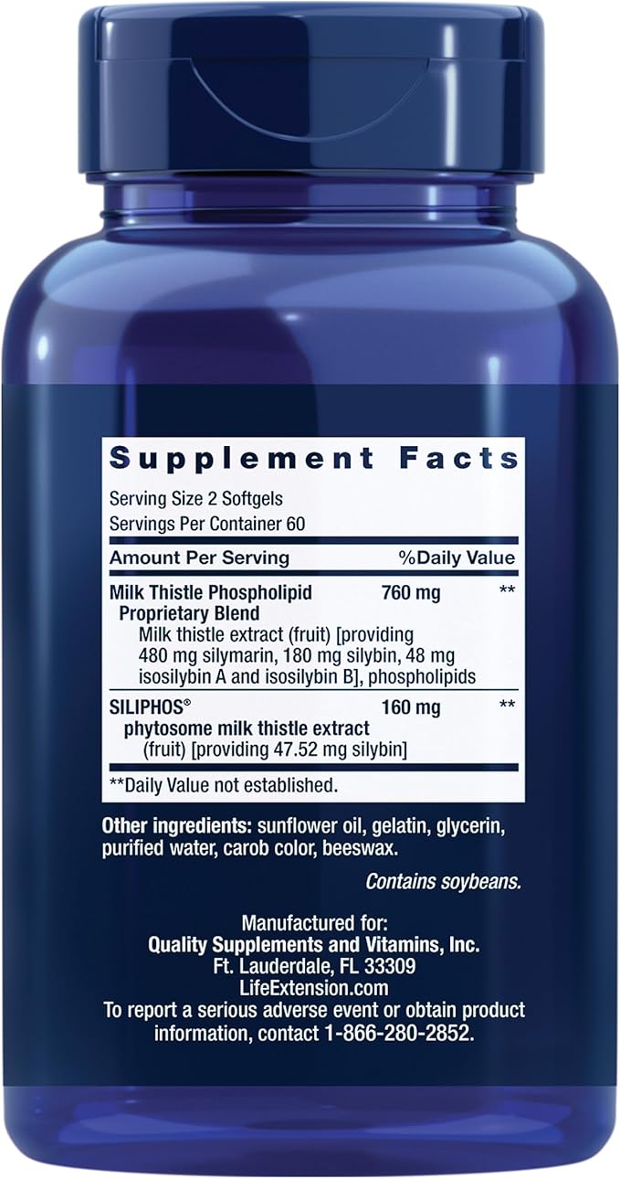 Life Extension Advanced Milk Thistle Liver Health Supplement Liver Detox Cell Division silymarin silybin bioavailable Gluten Free Non-GMO 120 softgels (Pack of 2)