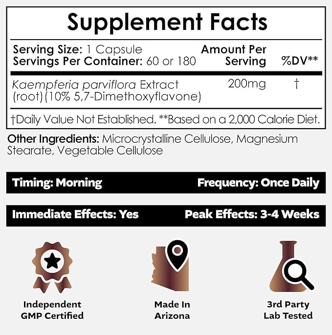 Nootropics Depot Black Ginger Extract Capsules | 10% 57-dimethoxyflavone | 180 Count