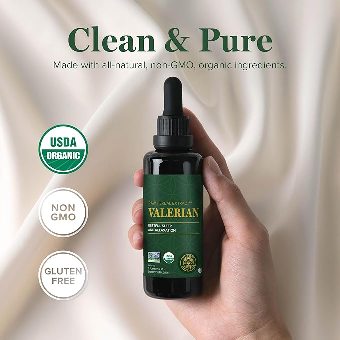 Global Healing Organic Valerian Root Extract Liquid Supplement - Raw Herbal Extract for Healthy Relaxation Sleep &amp Calm -Alternative to Valerian Root Capsules for Bioavailability - 2 Fl Oz