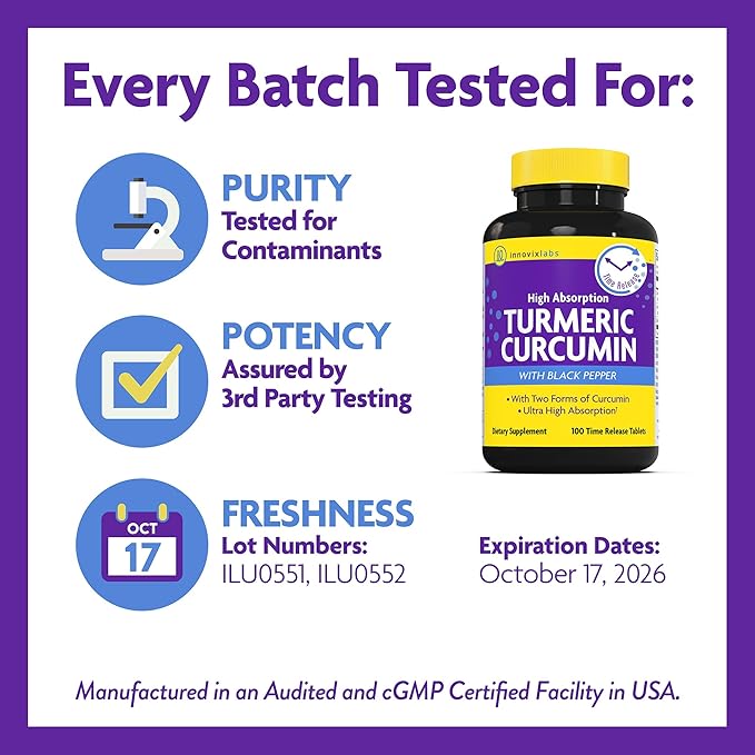 InnovixLabs Turmeric Curcumin with Black Pepper Extract - High Absorption Turmeric and Curcumin Supplements with BioPerine C3 Reduct &amp Curcumin C3 Complex - 100 Time Release Tablets