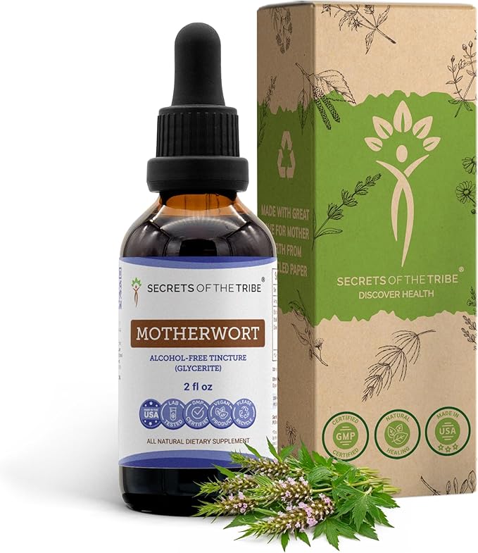 Secrets of the Tribe Motherwort Tincture Alcohol-Free Liquid Extract Motherwort (Leonurus Cardiaca) Dried Herb (2 FL OZ)