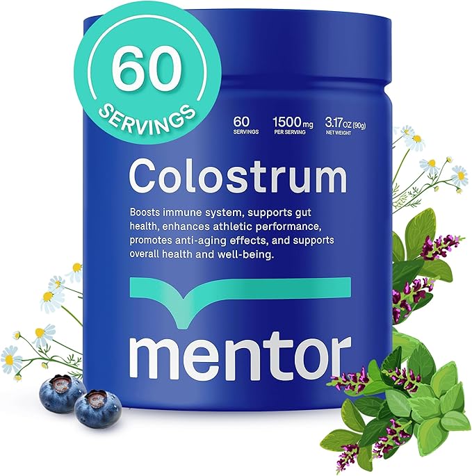Mentor Colostrum Powder Supplement for Humans - Organic Bovine Colostrum Supplement for Gut Health Hair Growth Beauty and Immune Support - Colostrum Protein