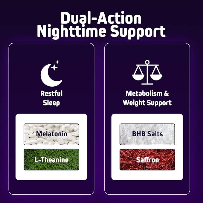Herbtonics Keto Sleep Support | Night-Time Burner &amp Sleep Aid | with Melatonin 5mg BHB Salts &amp L-Theanine | Restful Sleep &amp Weight Management Formula for Women &amp Men | 60 Vegan Capsul