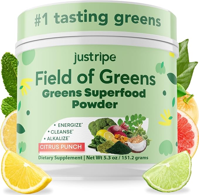 Field of Greens Superfood Powder with Organic Spirulina Chlorella Beet Root Powder - Bacillus Coagulans Probiotic A Plant-Based Mix Supporting Gut Health Immunity Bloom into Health 28 Scoops (1)