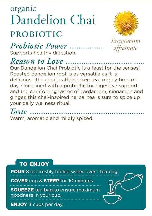 Traditional Medicinals Tea Organic Dandelion Chai Probiotic Supports Healthy Digestion 96 Tea Bags (6 Pack)