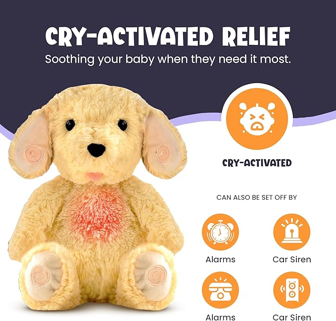 Gemma Joy Bedtime Baby Soothers &amp StickyOnes Sleep Patches - Cry Activated Heartbeat Puppy Plush Toy Stuffed Animal with Calming Light &amp All-Natural No Melatonin Bedtime Patches for Kids and