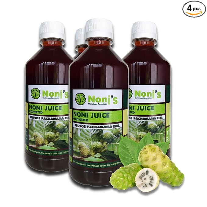 Frutos Pachamama Organic Noni Juice 100% Pure – Raw Ozonated Noni Extract from Dominican Republic | Natural Superfood Drink | Immune Booster &amp Anti-Inflammatory Support 4 Bottles 16Oz