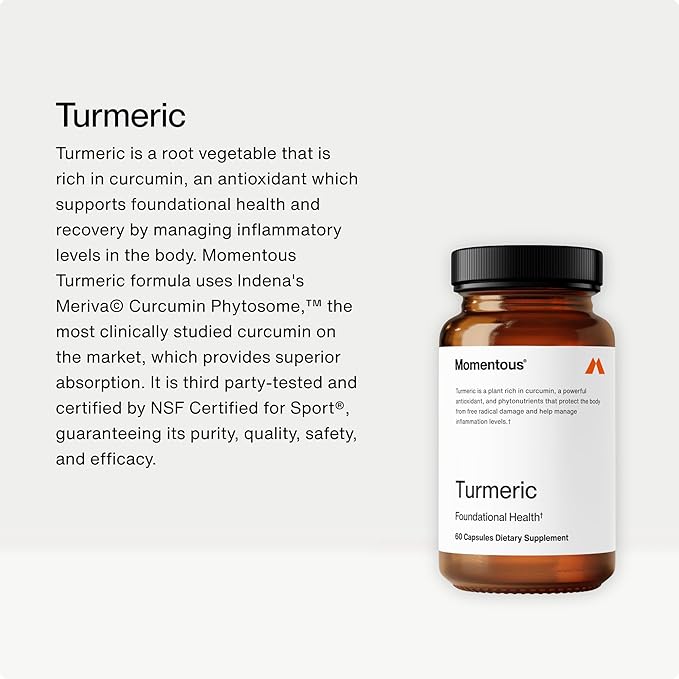 Momentous Turmeric Supplement 1000 mg - Natural Antioxidant Turmeric Curcumin for Foundational Health - NSF Certified for Sport - Gluten-Free - 30 Servings - 60 Capsules