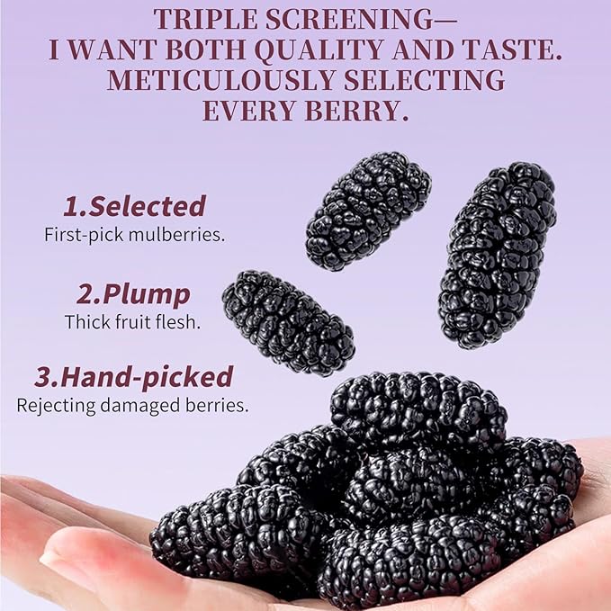 Baihuatang Natural Dried Black Mulberries Premium Dried Black Mulberries Dried Mulberries Black Mulberry Tea Herbal Tea No Sugar Added &amp No Additives Dried Fruit Snack 黑桑椹干 桑葚 250g/8.8oz