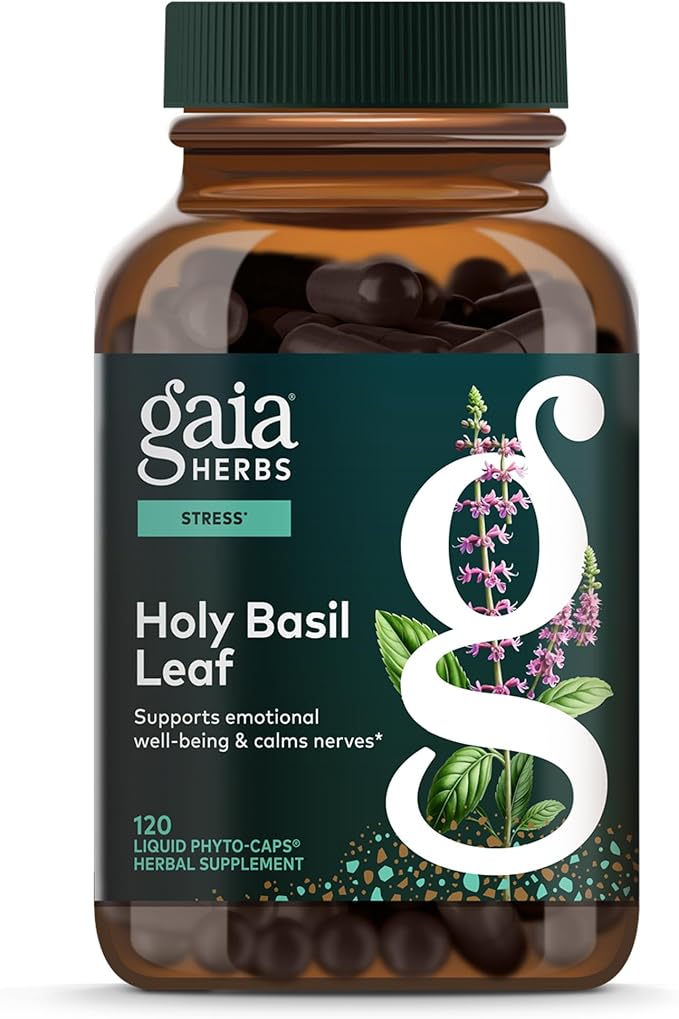 Gaia Herbs Holy Basil Leaf - Traditionally Used to Support Stress Response - Adaptogenic Ayurvedic Herb* - 120 Vegan Liquid Phyto-Caps (60 Servings)