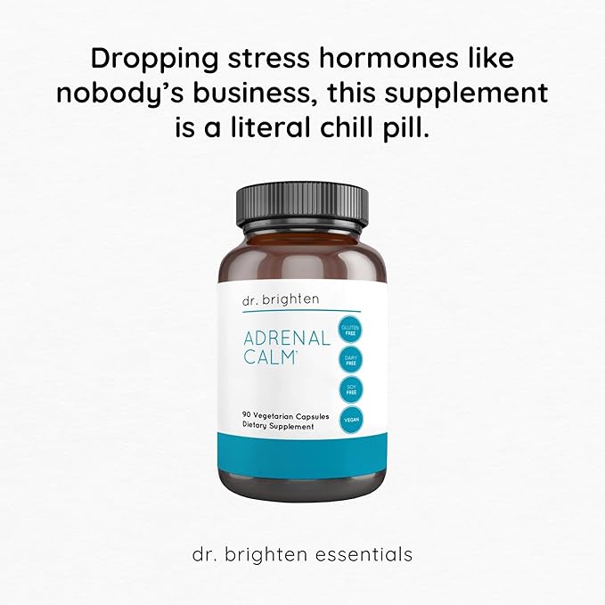 Dr. Brighten Adrenal Calm — Ashwagandha B Vitamins Lemon Balm and Amino Acids for Stress Relief Better Sleep and Balanced Cortisol Non-GMO — 90 Capsules