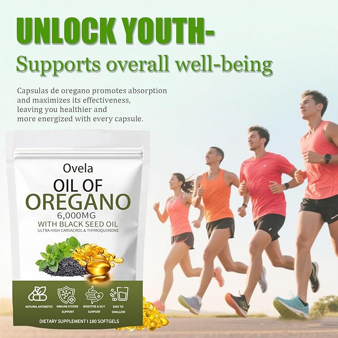 Ovela Oil of Oregano with Black Seed Oil Oil of Oregano Softgels 6000mg Pure &amp Natural Supplement Immune Support | Improving Gut Health | Boosts Energy Non-GMO Gluten Free (1)