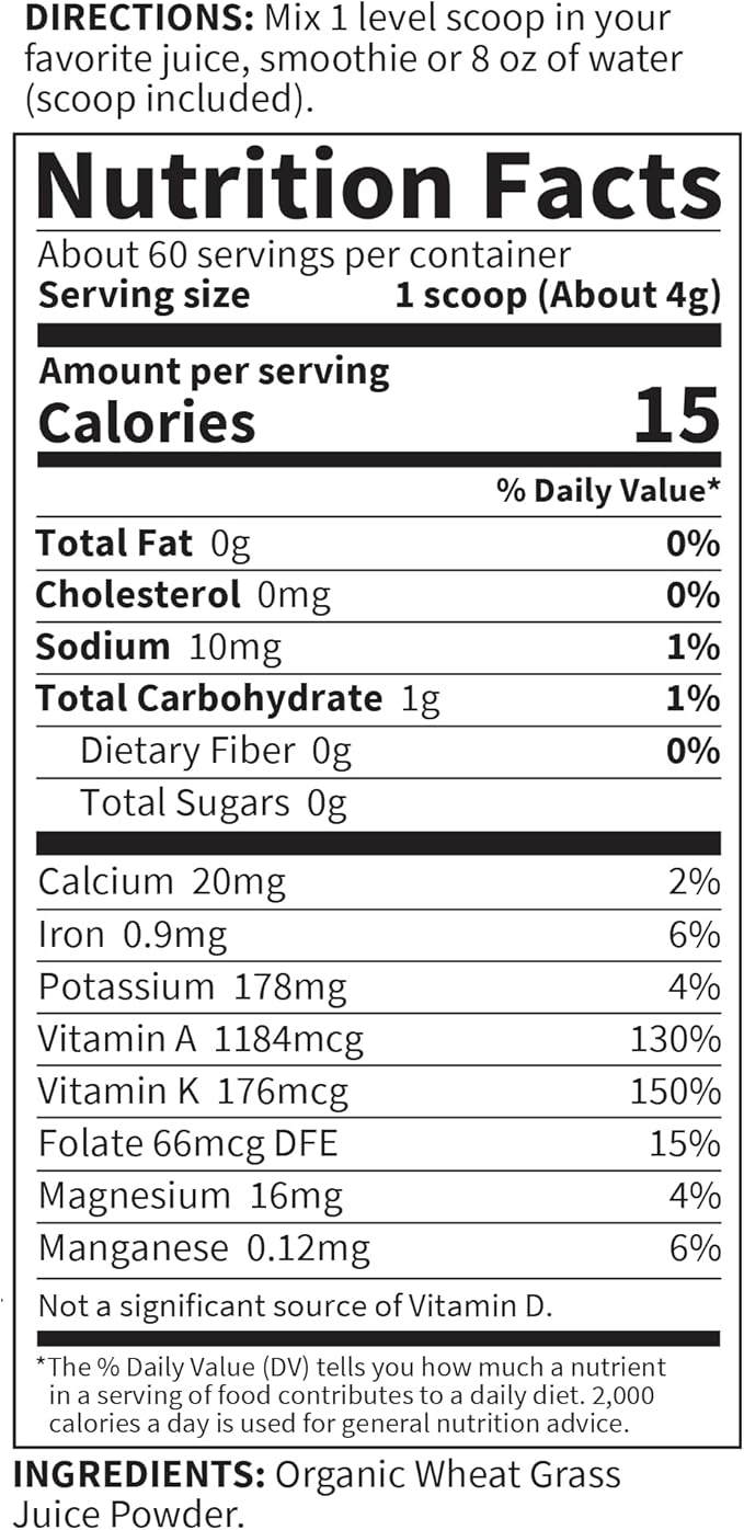 Garden of Life Raw Organic Perfect Food 100% Organic USA Wheat Grass Juice - Juiced Green Superfood Greens Powder 60 Servings - Stevia-Free Non-GMO Vegan Gluten Free Whole Food Dietary Supplement