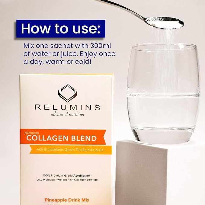 Relumins Collagen &amp Gluta-1000 Bundle – Marine Collagen Pineapple Drink + 60 Veg Capsules for Radiant Smooth &amp Youthful-Looking Skin