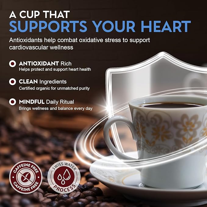 Cardiology Coffee – Dark Roast Decaf Coffee Beans – USDA Certified Organic Mold Free 12oz Premium Whole Bean Coffee – Decaf Barista-Style Beans with Swiss Water Decaf and Antioxidant Benefits