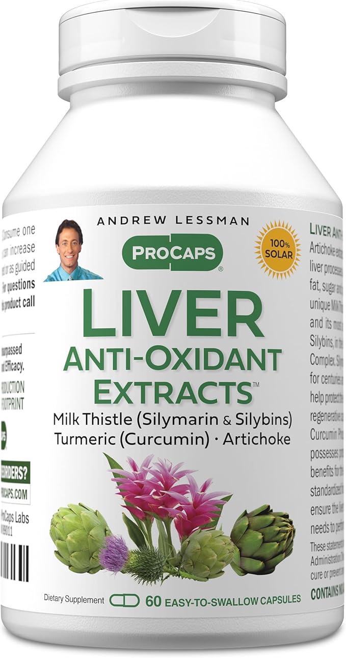 ANDREW LESSMAN Liver Anti-Oxidant Extracts 60 Capsules - Supports The Hard-Working Tissues of The Liver Promotes Optimum Liver Health and Function. Milk Thistle Turmeric and Artichoke Extracts