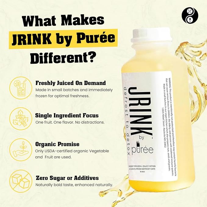 JRINK by Purée Ginger Lemon Juice Cold Pressed Juice Cleanse with Organic Lemon Ginger Detox Drink from Raw Fruit and Vegetable No Preservatives Healthy Cleanse 16oz Bottles 18 Pack