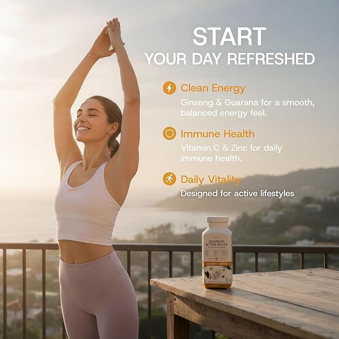 BITTE Immune + Energy Soursop Shots – 3 Pack Ready to Drink Mango Soursop with Zinc Ginseng Guarana &amp Turmeric – Functional Shot Brand for Supplement &amp Juice Lovers – 48 fl oz Total (24 Serv