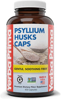 Yerba Prima Psyllium Husks Caps 625 mg 400 Capsules - Natural Fiber for Men and Women - Regularity Support Supplement