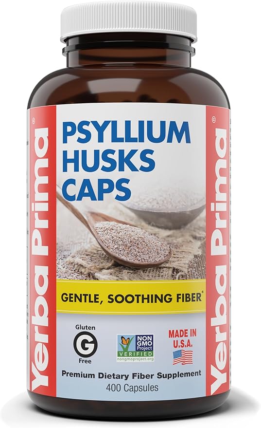 Yerba Prima Psyllium Husks Caps 625 mg 400 Capsules - Natural Fiber for Men and Women - Regularity Support Supplement