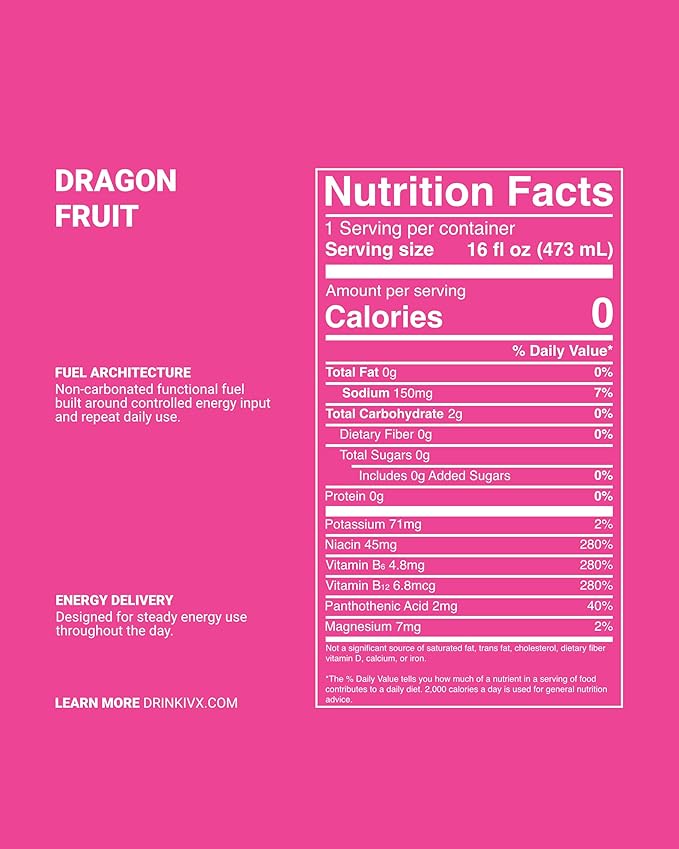 IV-X (IV-X - 12-Pack Dragon Fruit 16oz Cans - Energy &amp Focus &amp No Artificial Colors - 200mg of Green Tea Caffeine Himalayan Salt &amp Utah Sea Minerals - Gluten-Free &amp Vegan Friendly)