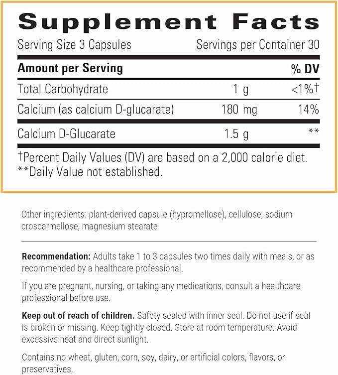 Integrative Therapeutics Calcium D-Glucarate - Daily Support for Detoxification Systems*- Supports Healthy Immune Function &amp Estrogen Metabolism* - Gluten &amp Dairy-Free - 90 Capsules (30 Servin
