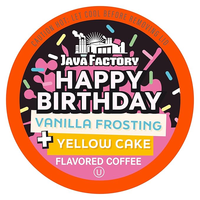 Java Factory Flavored Coffee Pods Happy Birthday Cake Icing Compatible with K Cup Brewers 40 Count