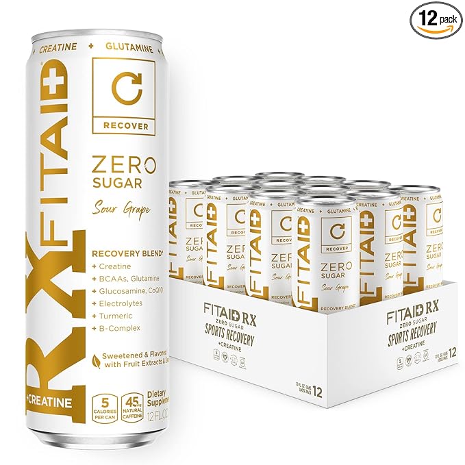 FITAID Rx Zero Keto-Friendly Number 1 Post-Workout Recovery Drink 0g Sugar Quercetin Creatine BCAAs Green Tea 5 Calories 12 Fl Oz (Pack of 12)