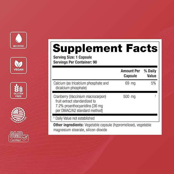Theralogix TheraCran One Cranberry Capsules - 90-Day Supply - Supplement for Men &amp Women - to Support Urinary Tract Health* - 36mg Soluble PACs per Capsule - NSF Certified 90 Count (Pack of 1)
